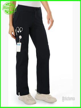 Stretch High Waist Straight Leg Scrub Pants 5 Pockets Work Uniform